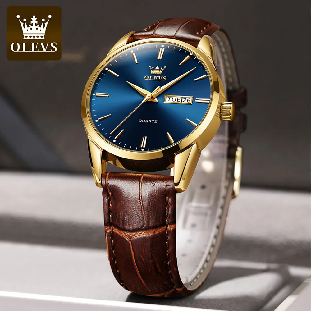 OLEVS Herren Quarz Uhren Marke Luxus Lässige Mode herren Uhr Für Geschenke Atmungsaktive leder Wasserdicht leucht Armbanduhr