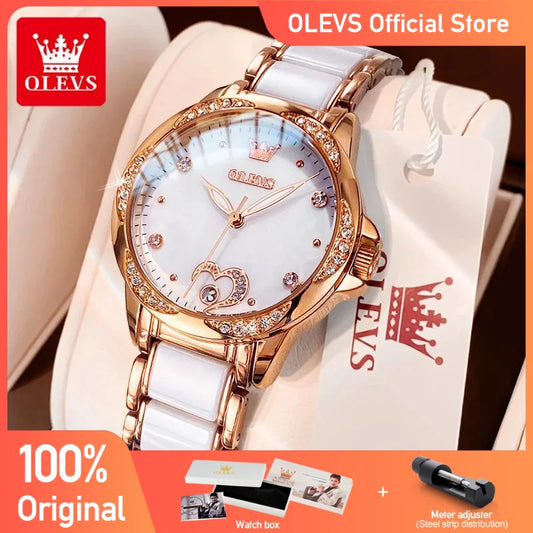 Neue Mode OLEVS Luxus Marke Frauen Mechanische Uhr Keramik Armband Automatische Mechanische Uhren für Frauen Geschenk für Frauen