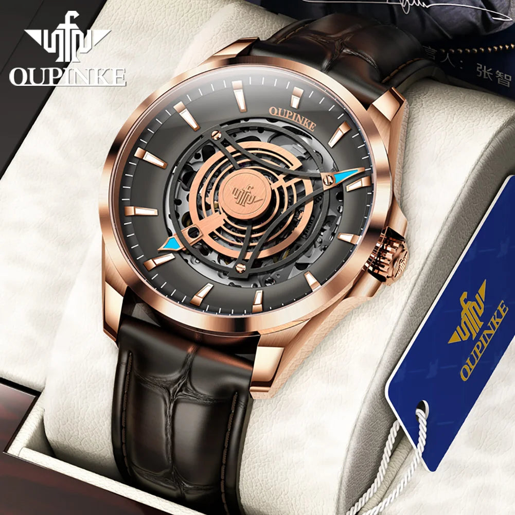 OUPINKE 3206 Herrenuhr Luxusmarke 3D Skelett Design Herren Automatische Mechanische Uhr Mode Original Wasserdichte Herrenuhr