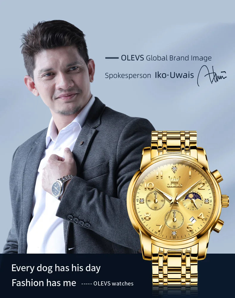 OLEVS 3628 Herrenuhr Original Quarzuhr Wasserdicht Leuchtende Uhr Für Männer Mondphase Multifunktionale Chronograph Herren Geschenke