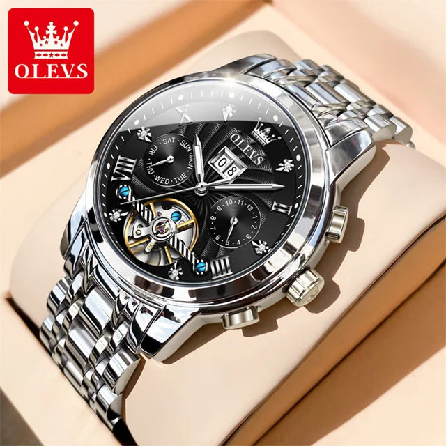 Olevs 9910 automatische mechanische Uhr für Männer Luxus Skelett Herren Armbanduhren Edelstahl wasserdichte Original Herren uhr