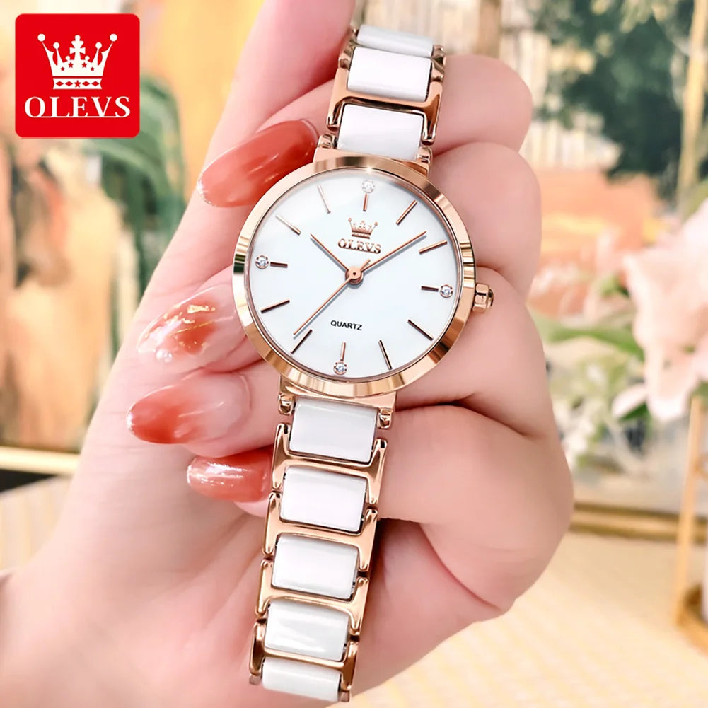 OLEVS Neue Mode Keramik Armband Quarz Frauen Uhr Wasserdicht Luxury Brand Uhr Für Frauen Datum Uhr Geschenk