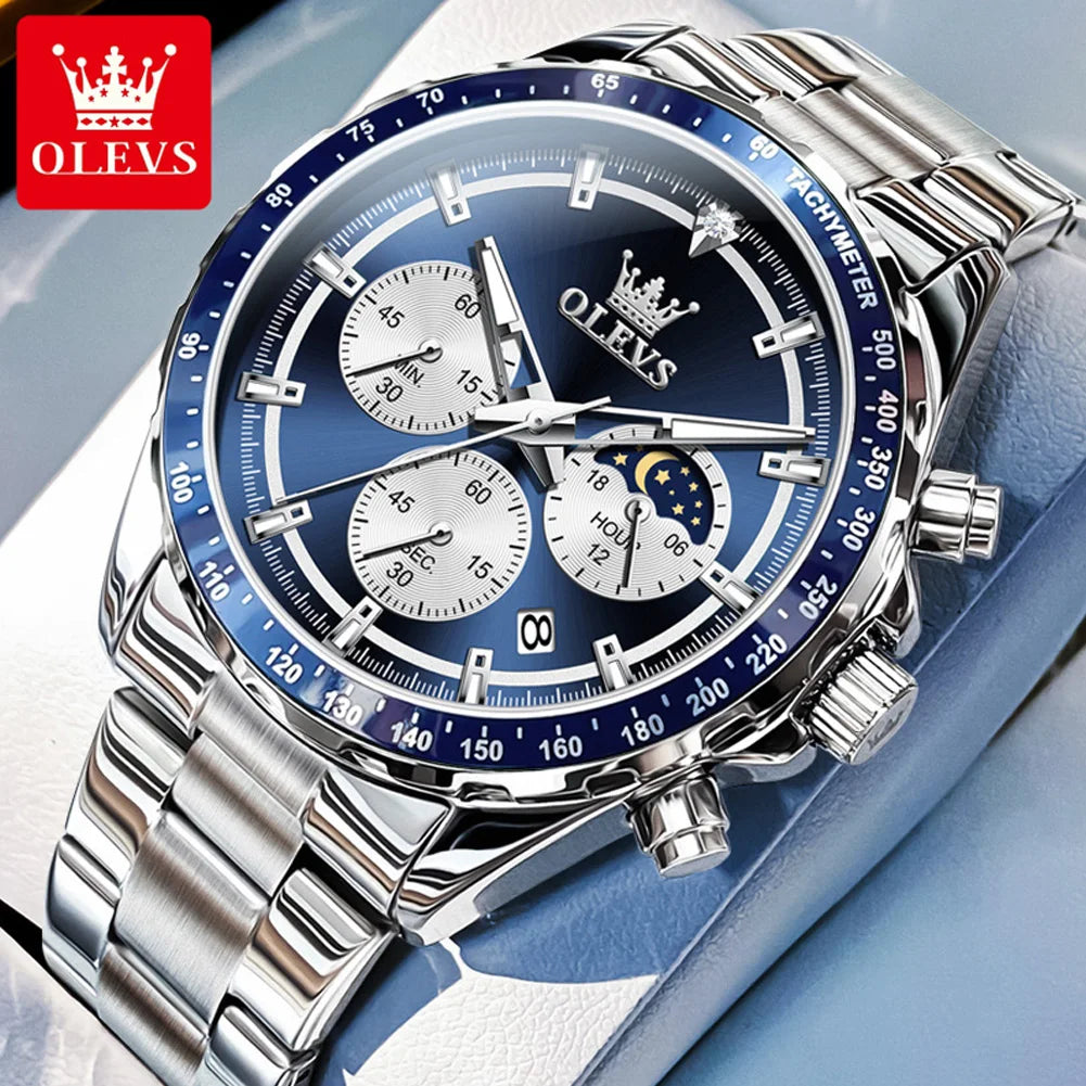 OLEVS 2945 Uhren Für Männer Original Mode Quarz Armbanduhr Wasserdicht Leucht Mond Phase Datum Chronograph Neue Reloj Hombre