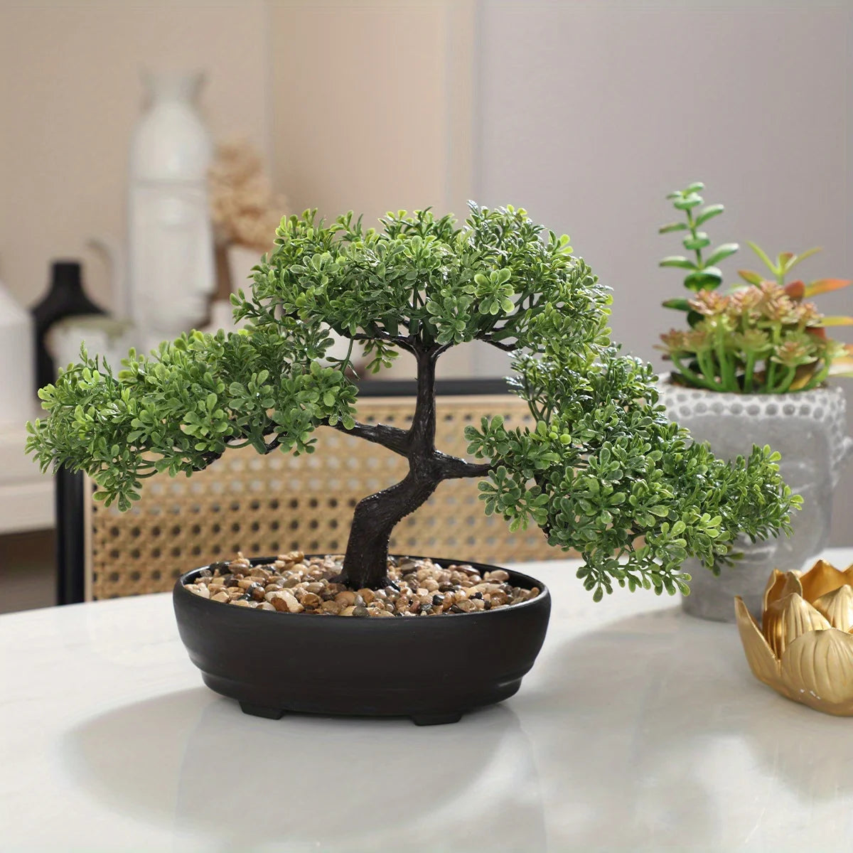 1pc künstlicher Bonsai-Baum: ein Zen-Garten-Akzent künstliche Pflanze pp Material schwarzer Pflanzer Home Office Party Dekoration