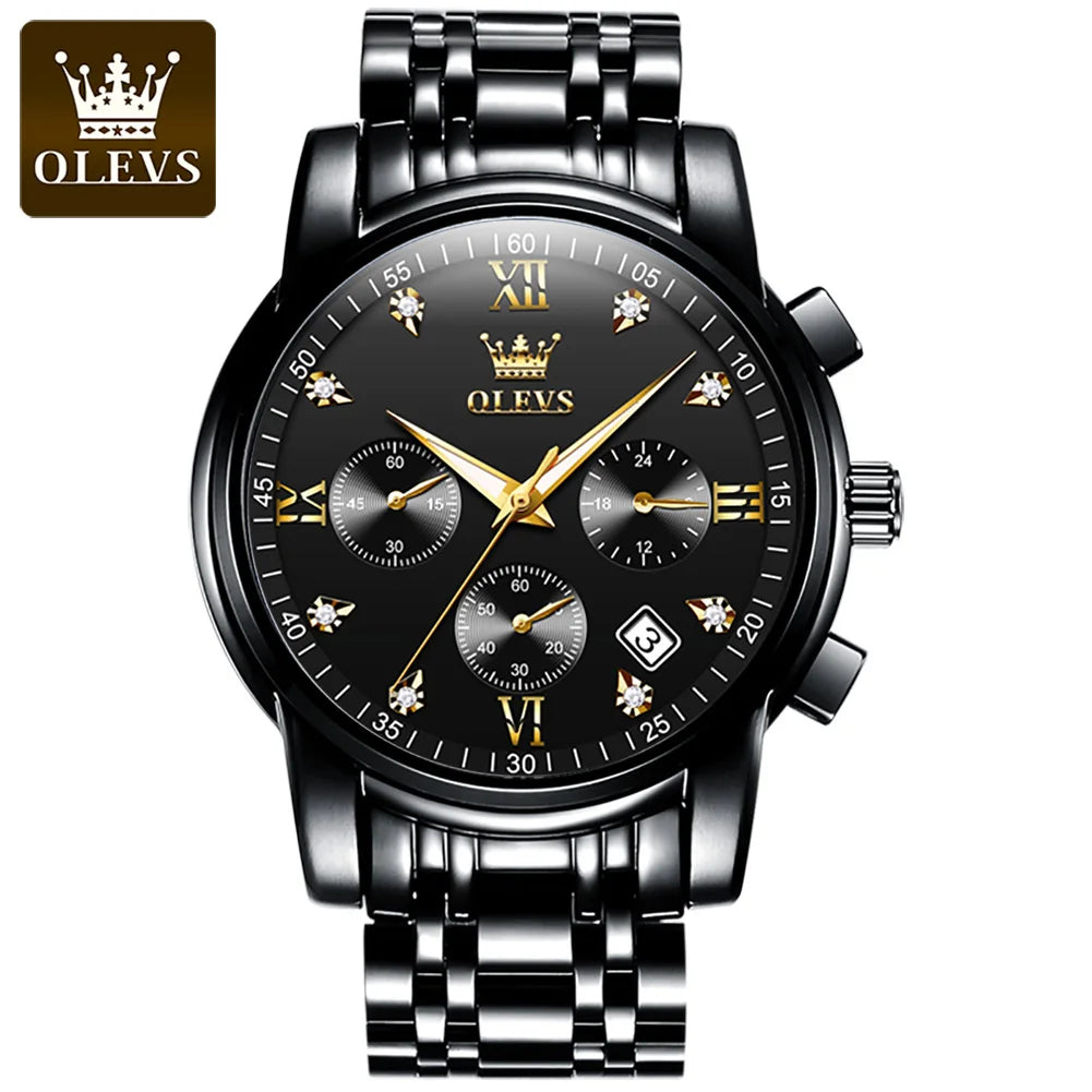 OLEVS herren Uhren Top Luxus Marke Klassische Quarzuhr Männer Chronograph Wasserdichte Armbanduhr Edelstahl Strap Datum