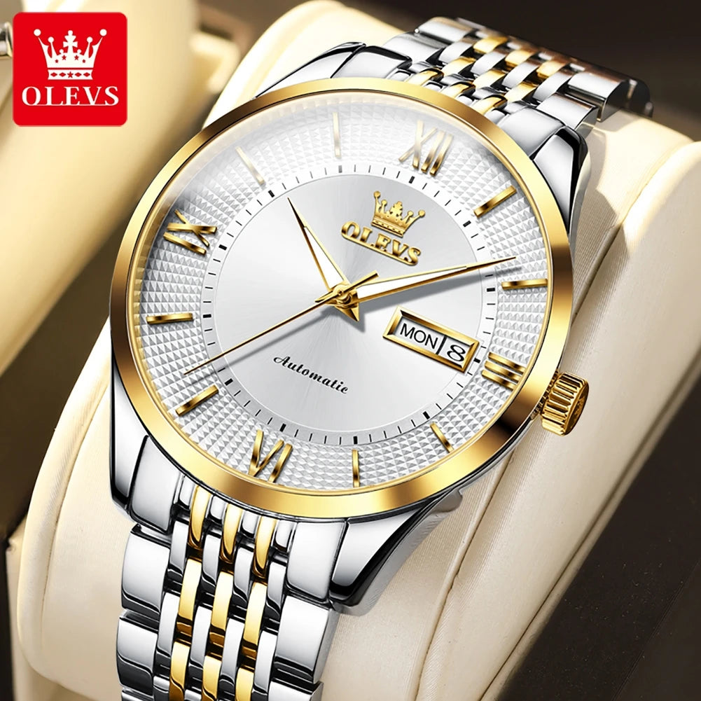 Olevs Herren uhren einfache Business Original Armbanduhr automatische mechanische Uhrwerk Saphir Spiegel wasserdicht leuchtendes Datum