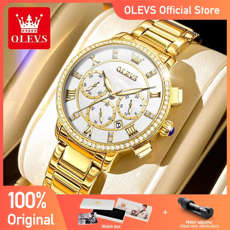 OLEVS Damen-Armbanduhr, leicht, luxuriös, modisch, Original-Quarzuhr für Damen, wasserdicht, leuchtend, Chronograph, Armbanduhr, Datum, neu