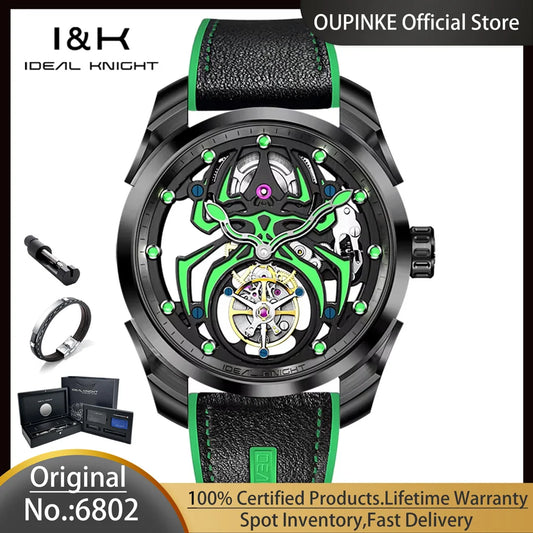 Ideale Ritter Tourbillon Uhren für Männer High-End-Luxusmarke Skelett Schwungrad voll automatische mechanische Herren Armbanduhr