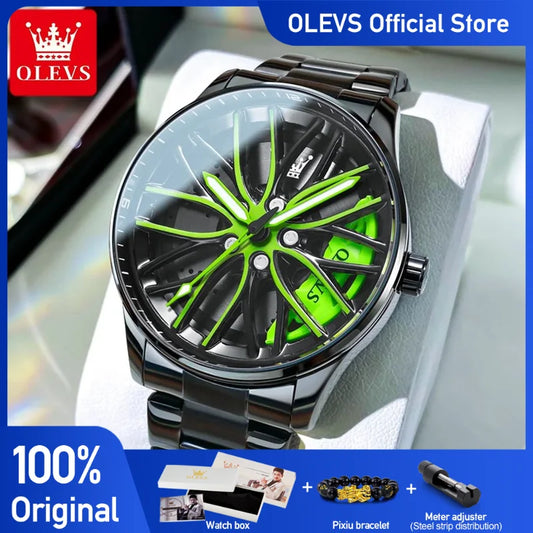 Olevs Herren uhren drehbare Radnabe Zifferblatt Modetrend Original Quarz Armbanduhr wasserdicht Edelstahl leuchtend Nr. 9937