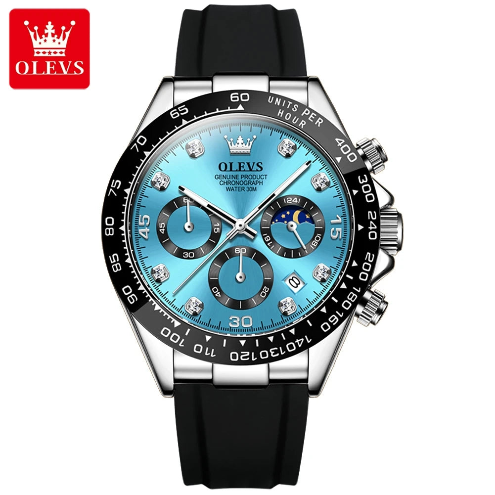 Olevs klassische Herren uhren Quarz werk Chronograph wasserdichte Mondphase Zifferblatt Armbanduhr für Herren reloj hombre Geschenk