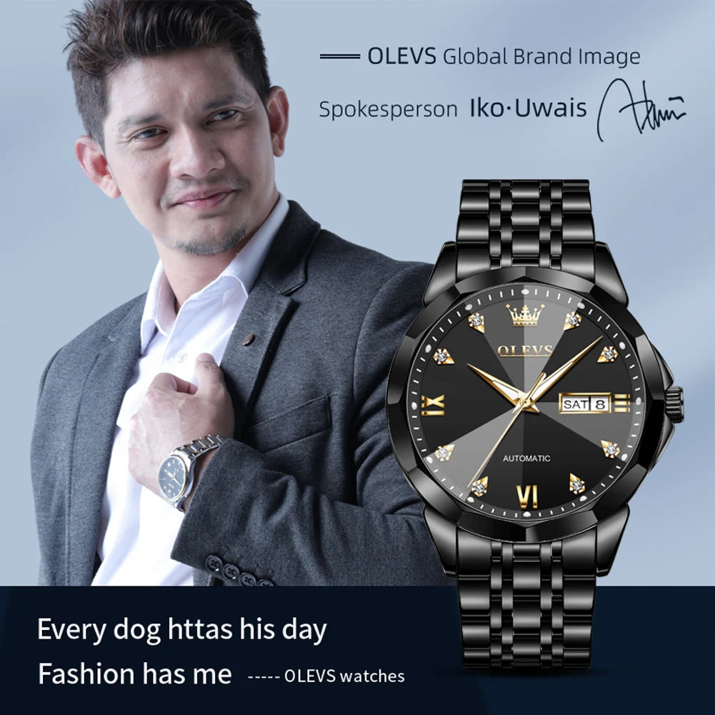 Olevs Uhren für Männer Business Armbanduhr Zirkon Skala wasserdicht leuchtend Dual Kalender Display Aelogios Masculino