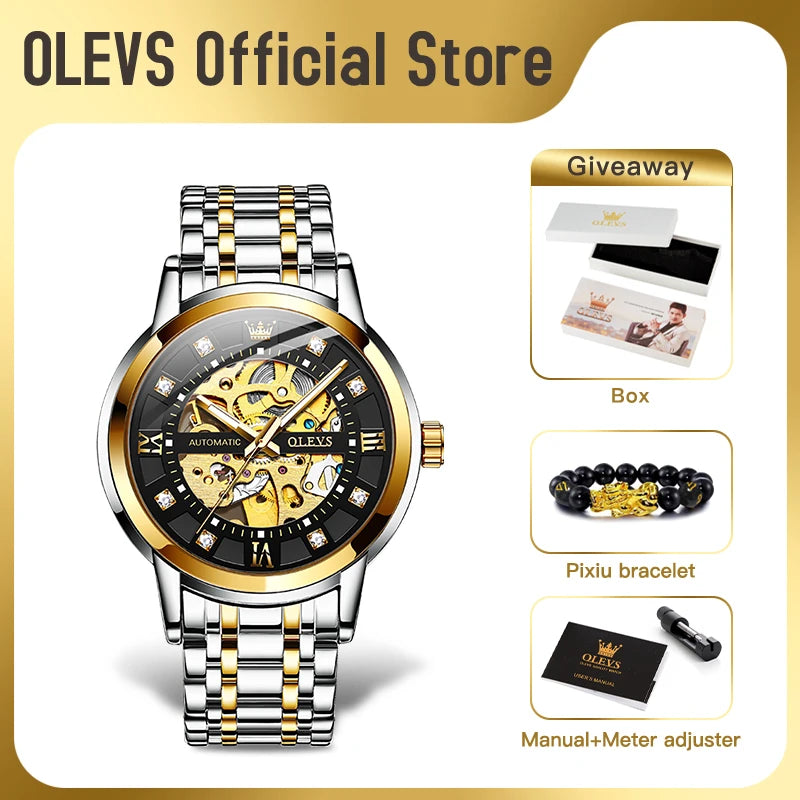 OLEVS 9901 Herrenuhren Original Mode Luxus Aushöhlung Mechanische Armbanduhr Wasserdicht Leuchtende Automatikuhr Für Mann