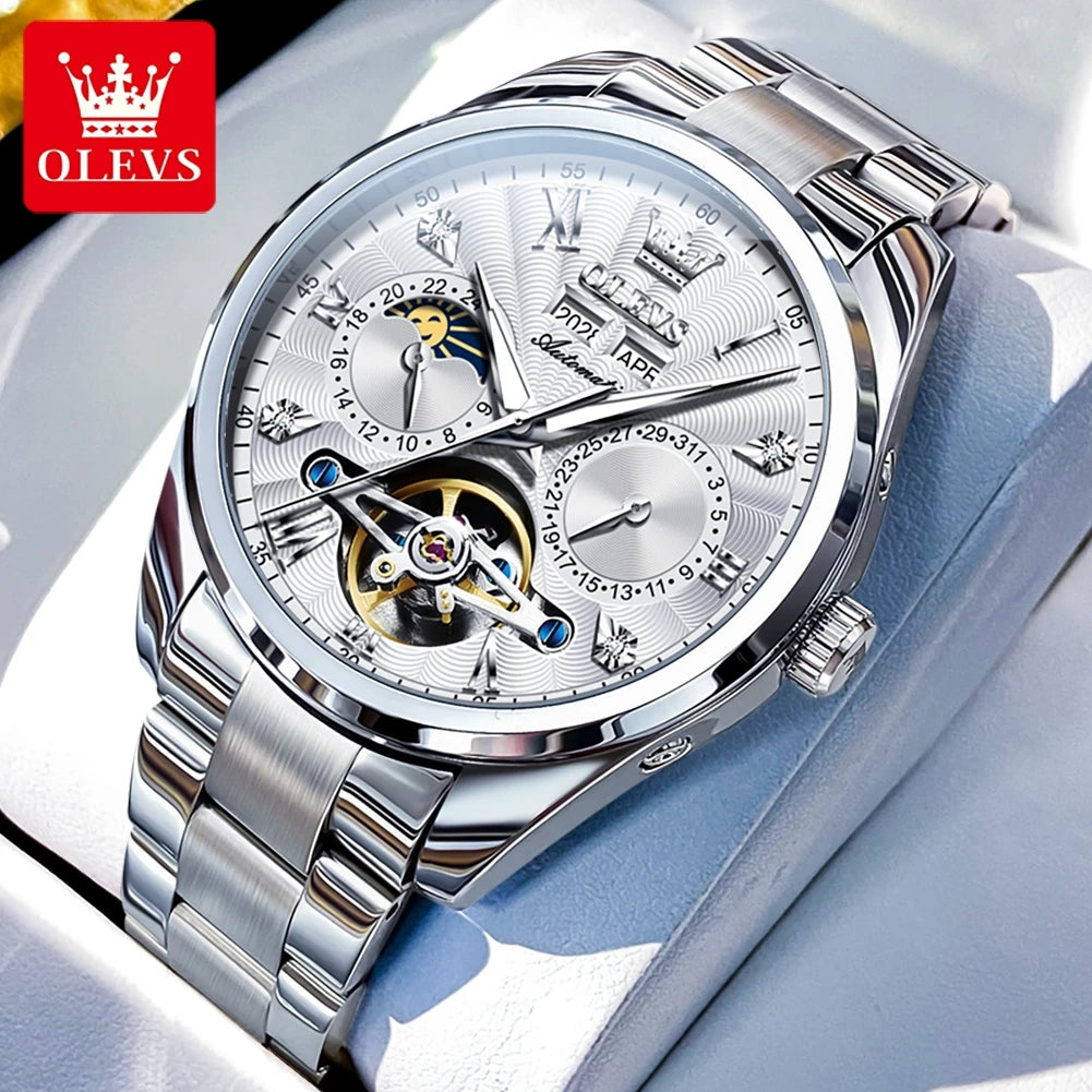 OLEVS 7028 Herrenuhren, Top-Luxusmarke, automatische mechanische Business-Armbanduhr, wasserdicht, Chronograph, Luxusuhr für Herren