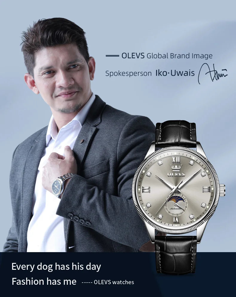 OLEVS 7039 Herrenuhr Original Automatische Mechanische Armbanduhr Lederband Reloj Hombre Wasserdicht Leuchtende Uhr Für Männer