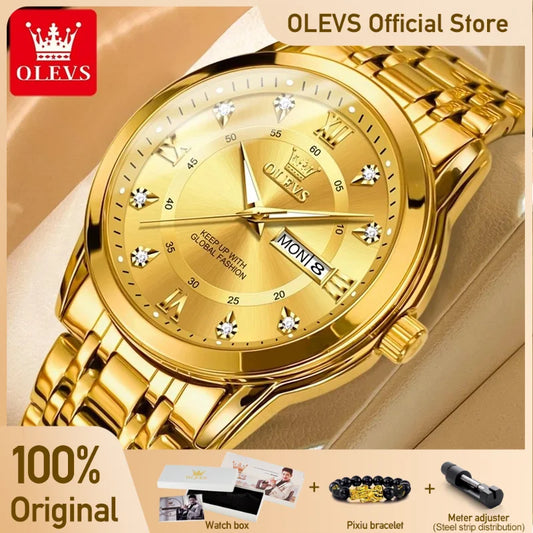 Olevs 5513 Herren uhren Original Quarzuhr für Mann Edelstahl wasserdicht leuchtend Dual Kalender Display reloj hombre