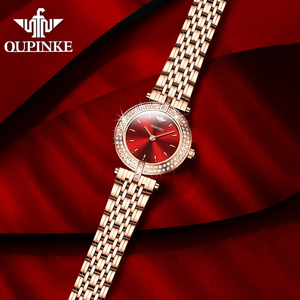 Oupinke Schweizer Quarz werk elegante Damen uhren Top Marke Original Luxus uhr für Frauen einfache Zifferblatt Handuhr