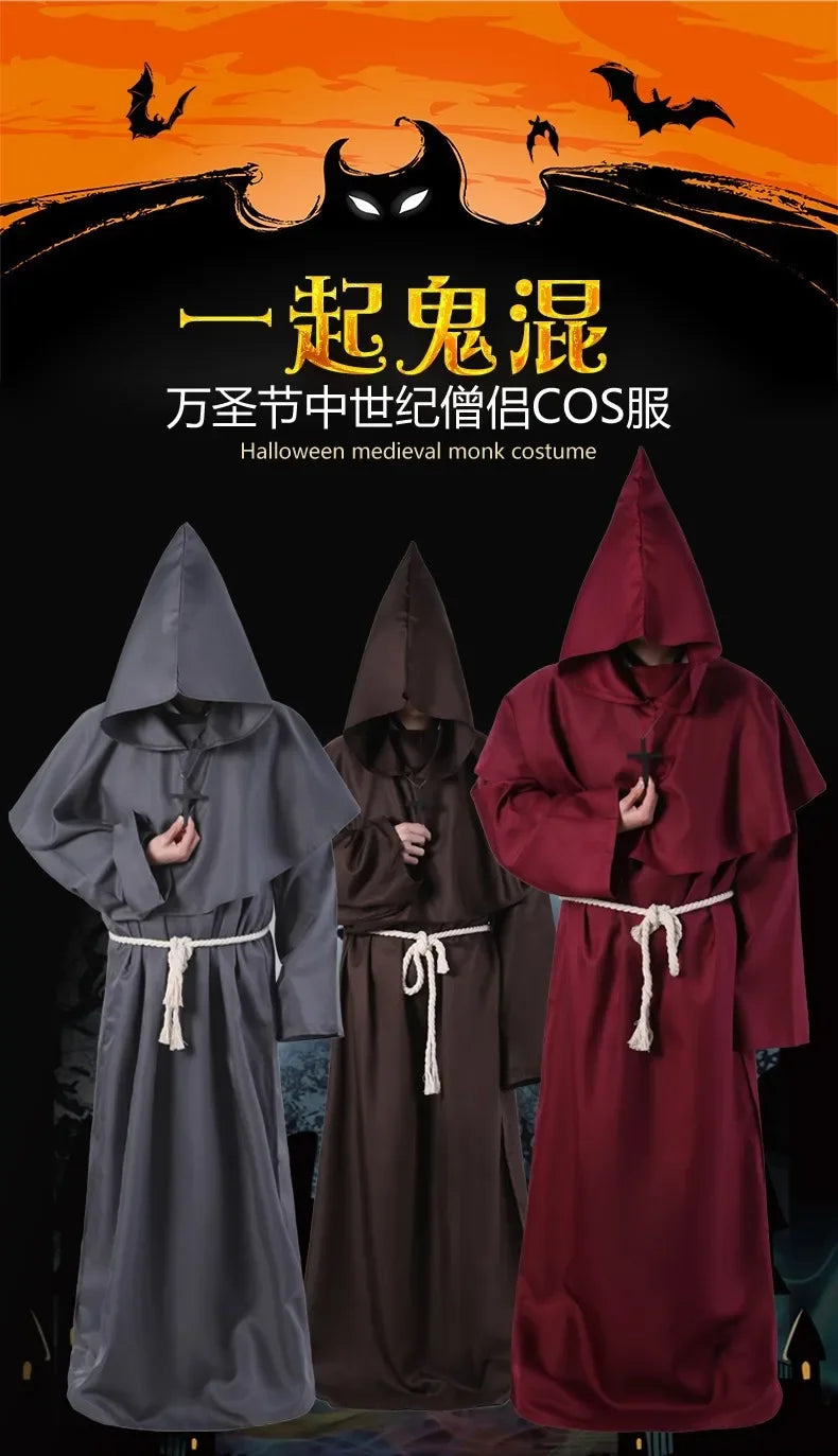 Neue Halloween Männer mittelalter liche Mönch Roben Mönch Kostüme Zauberer Kostüme Priester Kostüme Cosplay Kostüme