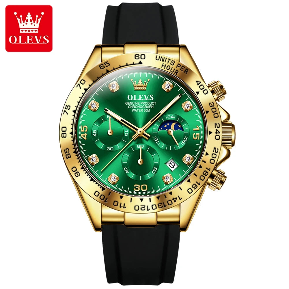 Olevs klassische Herren uhren Quarz werk Chronograph wasserdichte Mondphase Zifferblatt Armbanduhr für Herren reloj hombre Geschenk