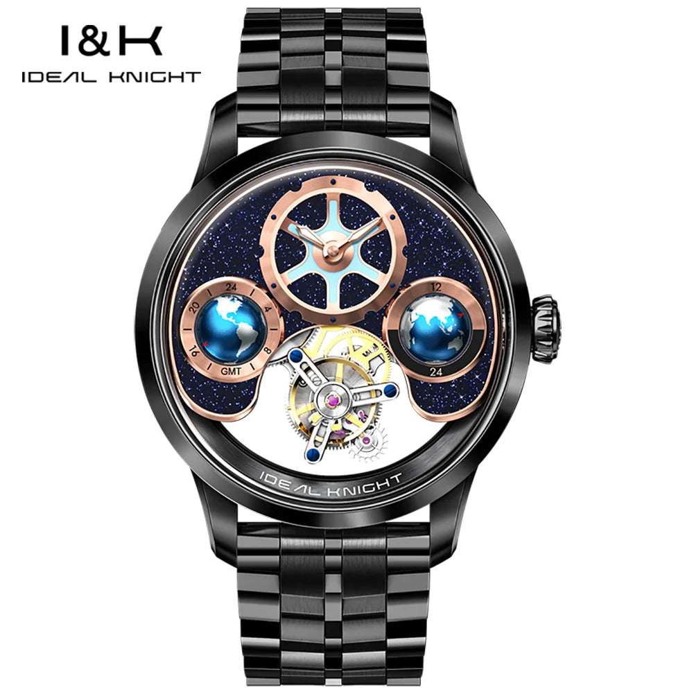 Ideale Ritter 6808 Tourbillon Uhren für Männer Blue Earth Serie High-End-Luxusmarke Skelett automatische mechanische Armbanduhren