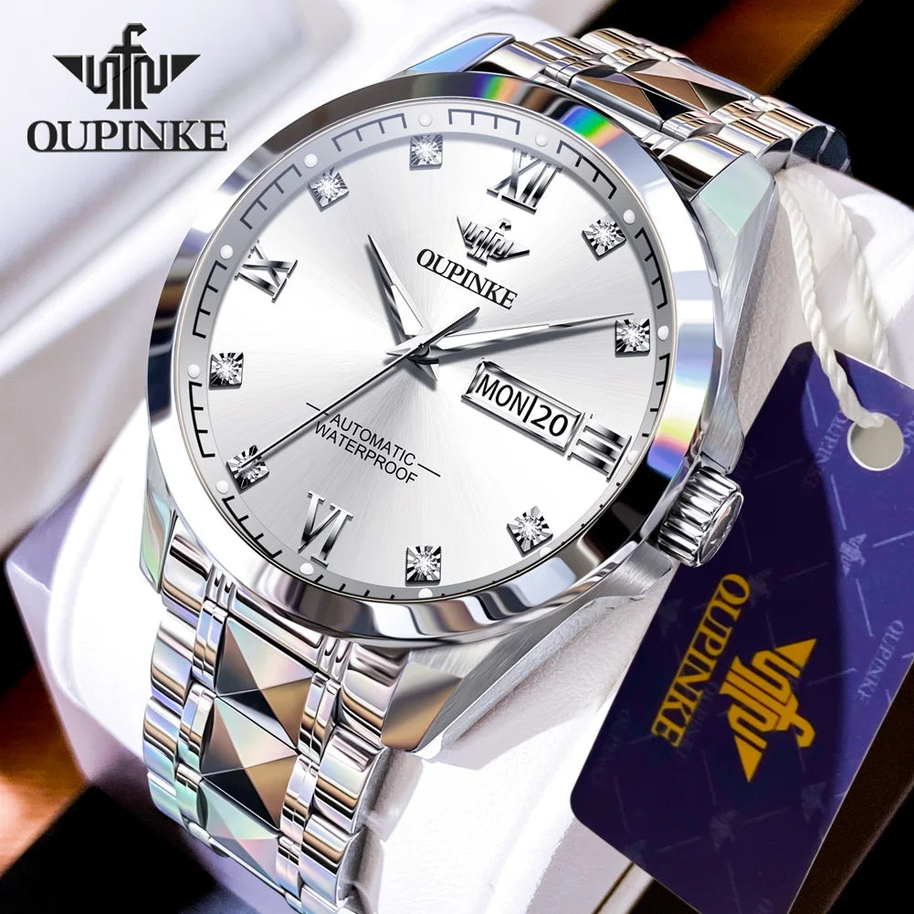 OUPINKE 3262 Men's Watch Luxury Tungsten Steel Waterproof Automatic Mechanical Watch Fashion Brand Calendar Business Men's Watch