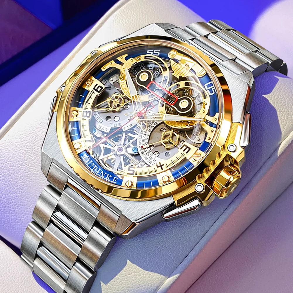 Oupinke Luxus Herren uhr Skelett automatische mechanische Armbanduhr für Männer italienische Designer Kollaboration Herren uhren neu