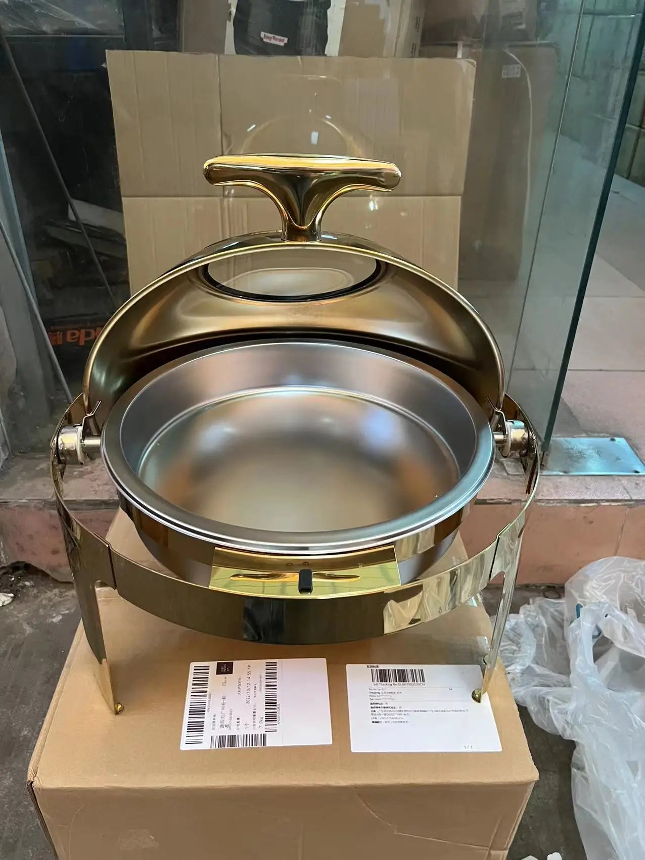 Luxus Chafing Dish Gold - 6,5L Runder Speisenwärmer für Catering und Buffet