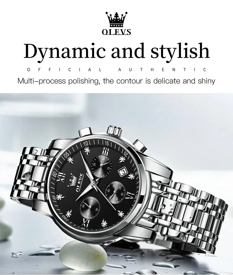 OLEVS herren Uhren Top Luxus Marke Klassische Quarzuhr Männer Chronograph Wasserdichte Armbanduhr Edelstahl Strap Datum