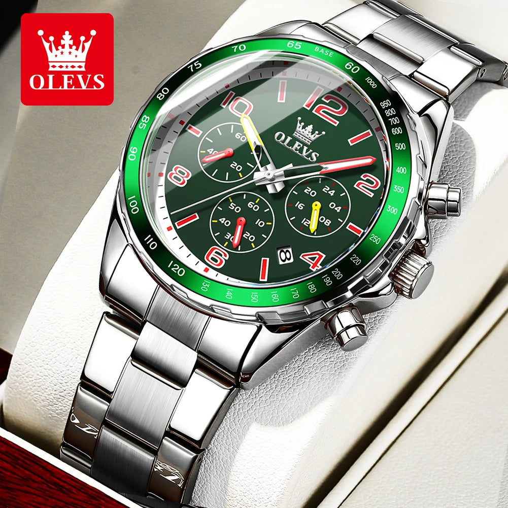 Olevs Herren uhren Nr. ty714 klassische Mode Original Quarz Chronograph Armbanduhr wasserdicht Edelstahl leuchtendes Datum