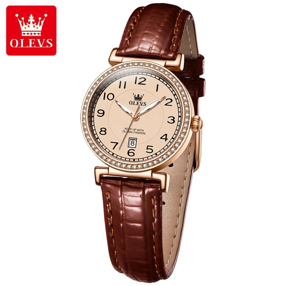 Olevs Damen uhren elegante Mode kleine Ballon Zifferblatt Origina Quarzuhr für Damen bequeme Leder armband Datum leuchtend