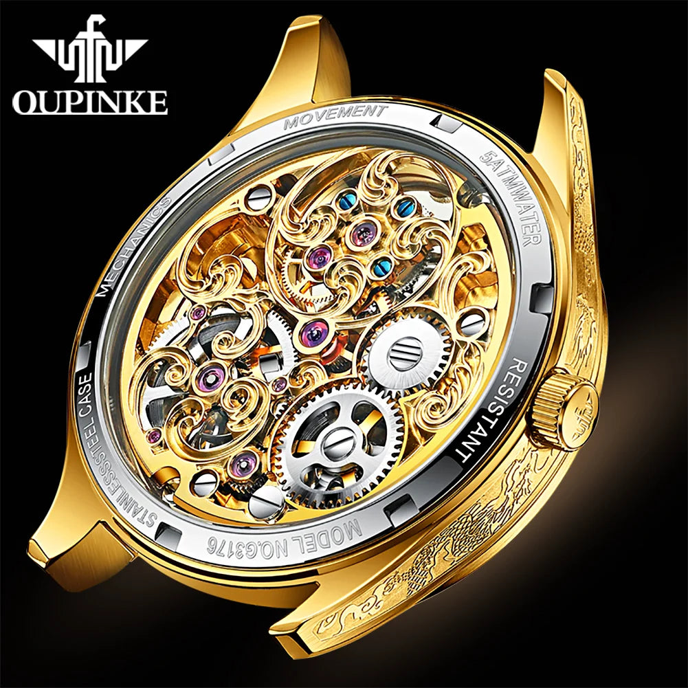 Oupinke High-End-Tourbillon Golden Dragon Herren uhr wasserdichte Wolfram Stahl Luxusmarke automatische mechanische Herren uhr