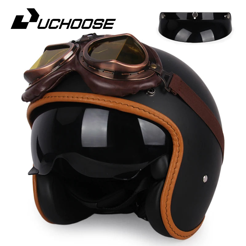 Uchoose 3/4 Retro Helm - Klassischer Stil für Motorradfahrer