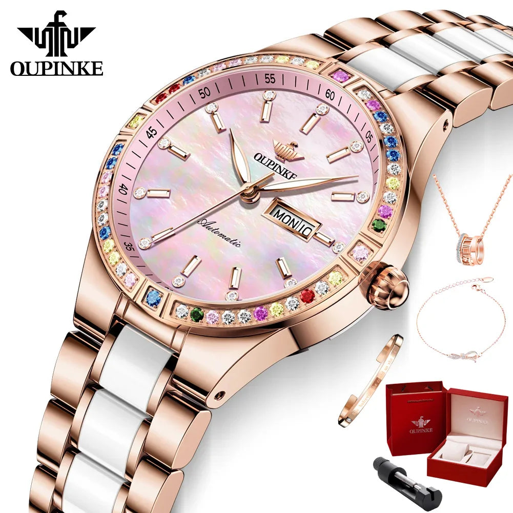 Oupinke 3283 original Frauen uhr High-End Luxus Diamant Lünette Automatik uhr für Frauen elegante mechanische Armbanduhr 2024 neu