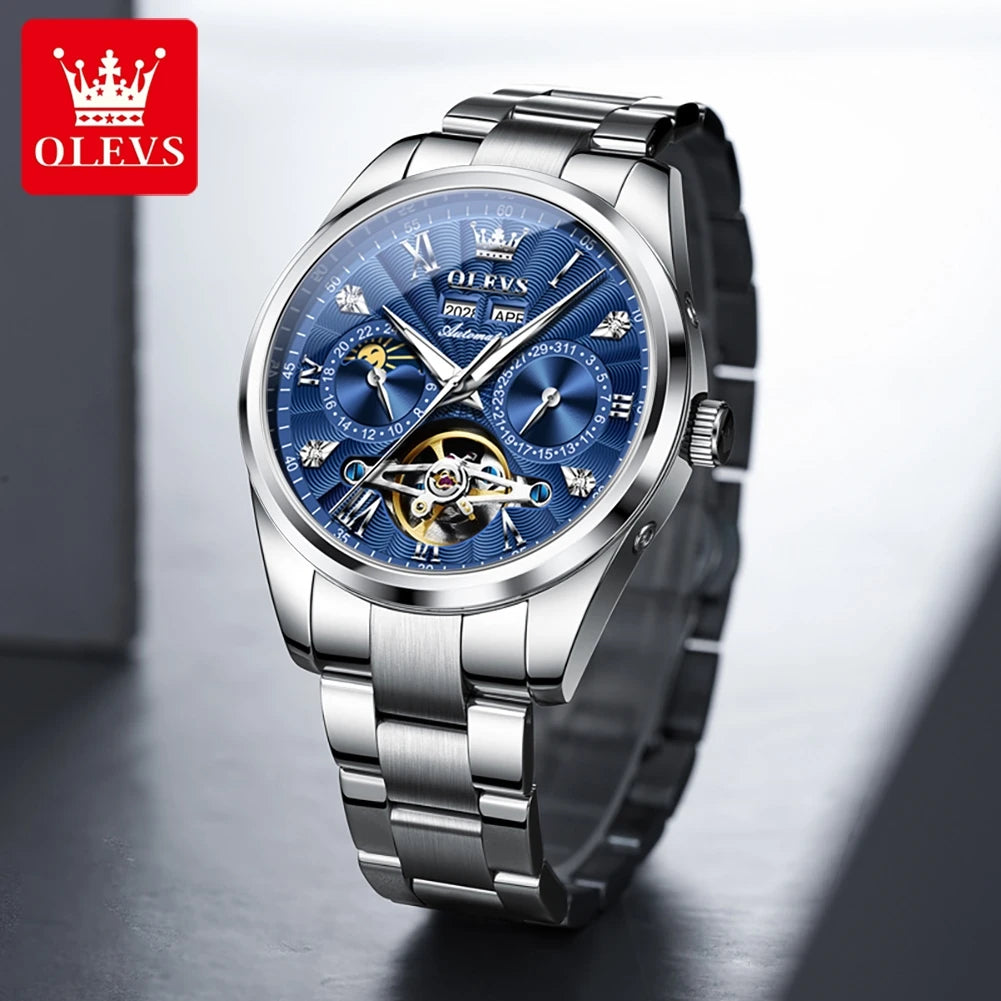 OLEVS 7028 Herrenuhren, Top-Luxusmarke, automatische mechanische Business-Armbanduhr, wasserdicht, Chronograph, Luxusuhr für Herren