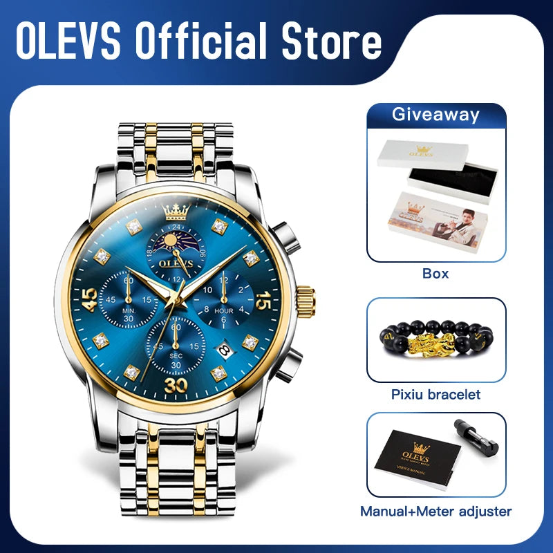 OLEVS 3652 Herrenuhr Originalmarke Multifunktionale Chronograph Quarzuhr Wasserdicht Leuchtende Automatische Datumsuhr Für Mann