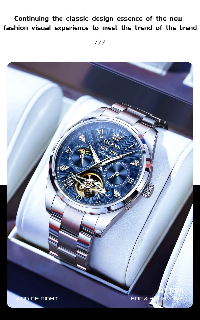 OLEVS 7028 Herrenuhren, Top-Luxusmarke, automatische mechanische Business-Armbanduhr, wasserdicht, Chronograph, Luxusuhr für Herren