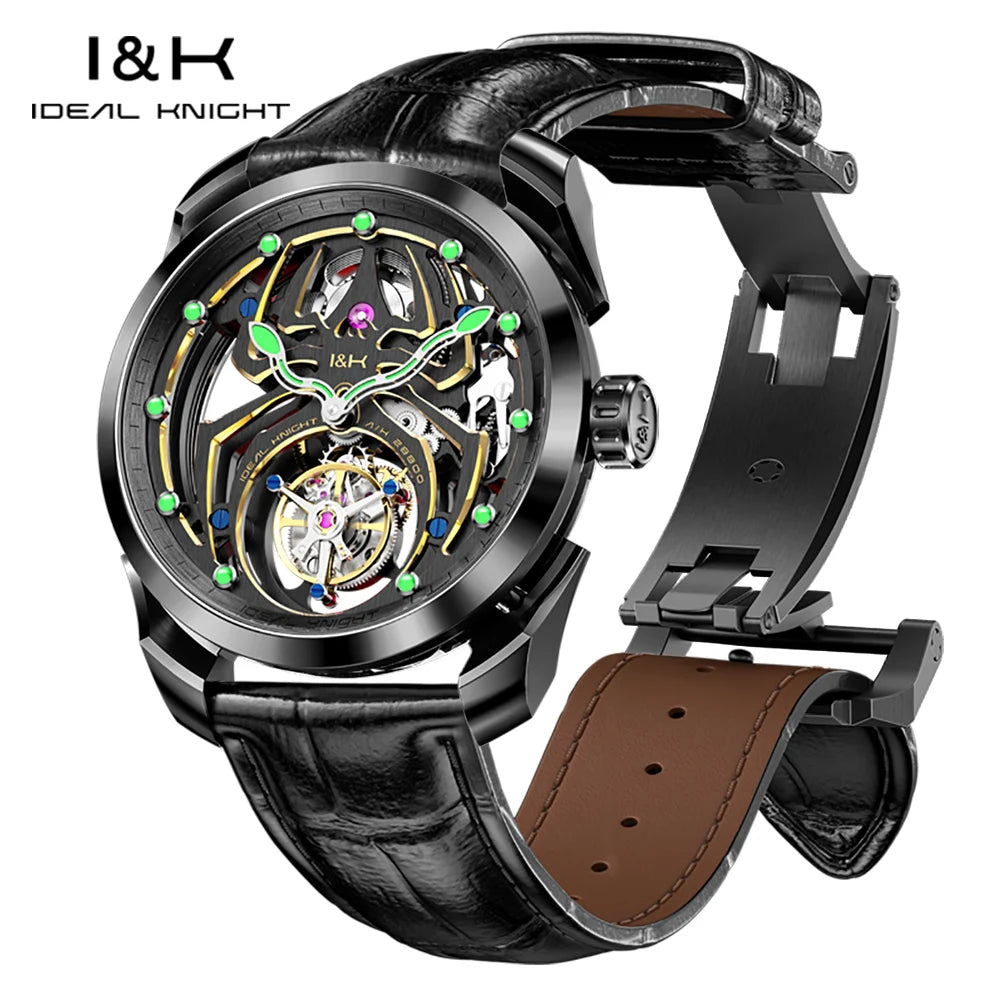 Ideale Ritter hochwertige Tourbillon Uhren für Männer Top-Marke Luxus Original Skelett Schwungrad automatische mechanische Herren uhr