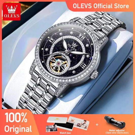 OLEVS 7036 Damenuhr Original Mode Mechanische Armbanduhr Wasserdicht Leucht Reloj Mujer Intarsien Zirkon Zifferblatt Damenuhr