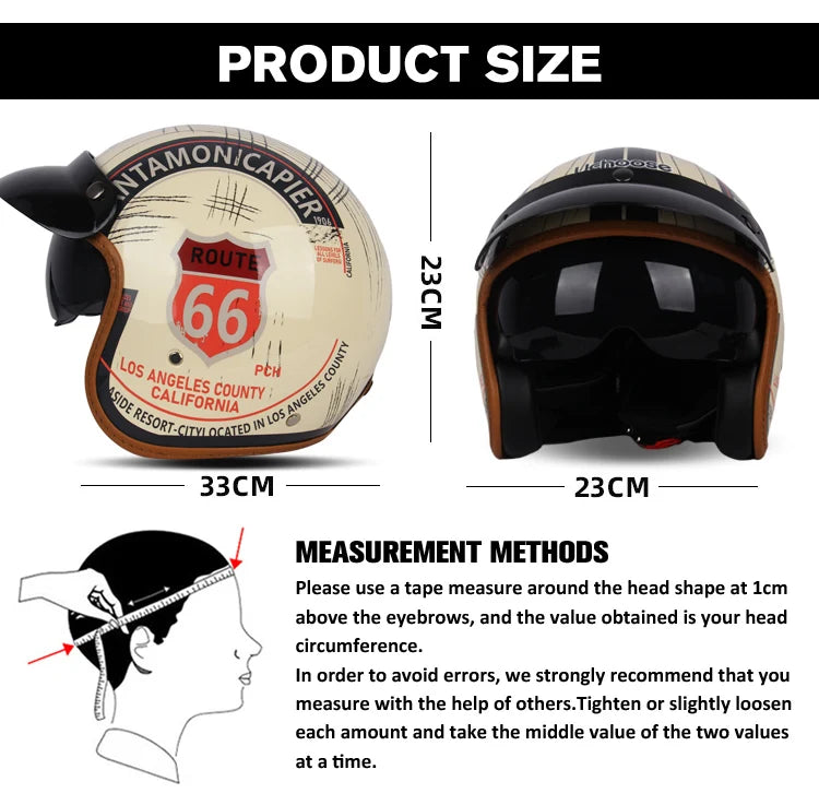 Uchoose 3/4 Retro Helm - Klassischer Stil für Motorradfahrer