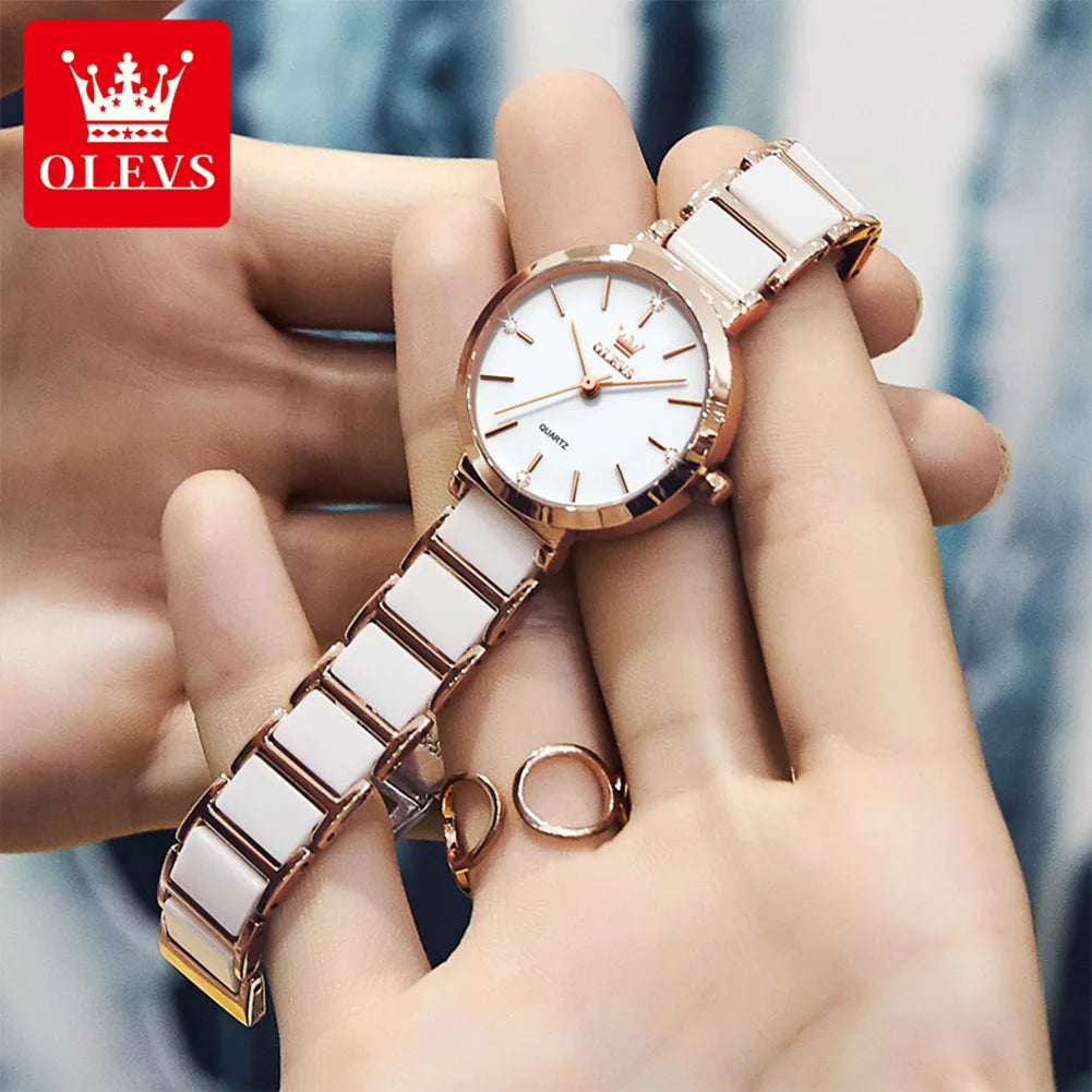 OLEVS Neue Mode Keramik Armband Quarz Frauen Uhr Wasserdicht Luxury Brand Uhr Für Frauen Datum Uhr Geschenk