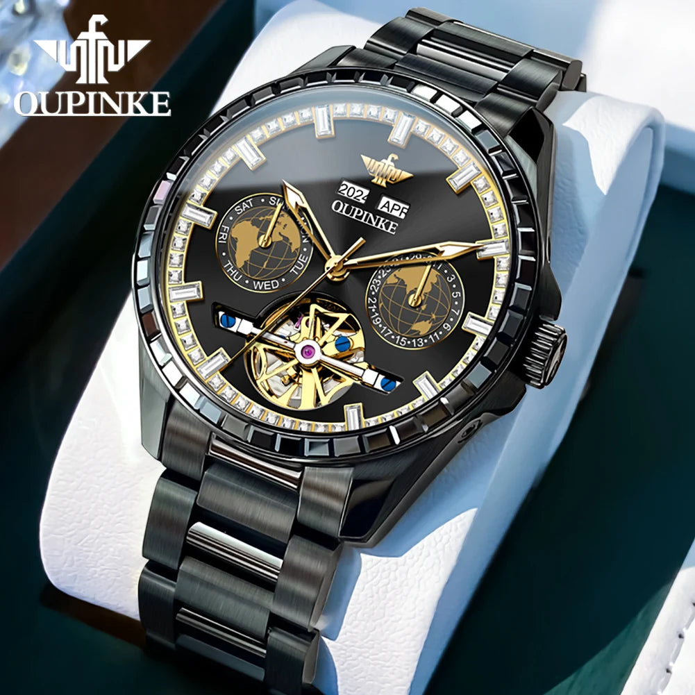 OUPINKE 3280 Männer Uhr Luxus Marke Wasserdicht Skeleton Automatische Uhr Business Kalender Woche Männer Mechanische Uhr Montre Homme