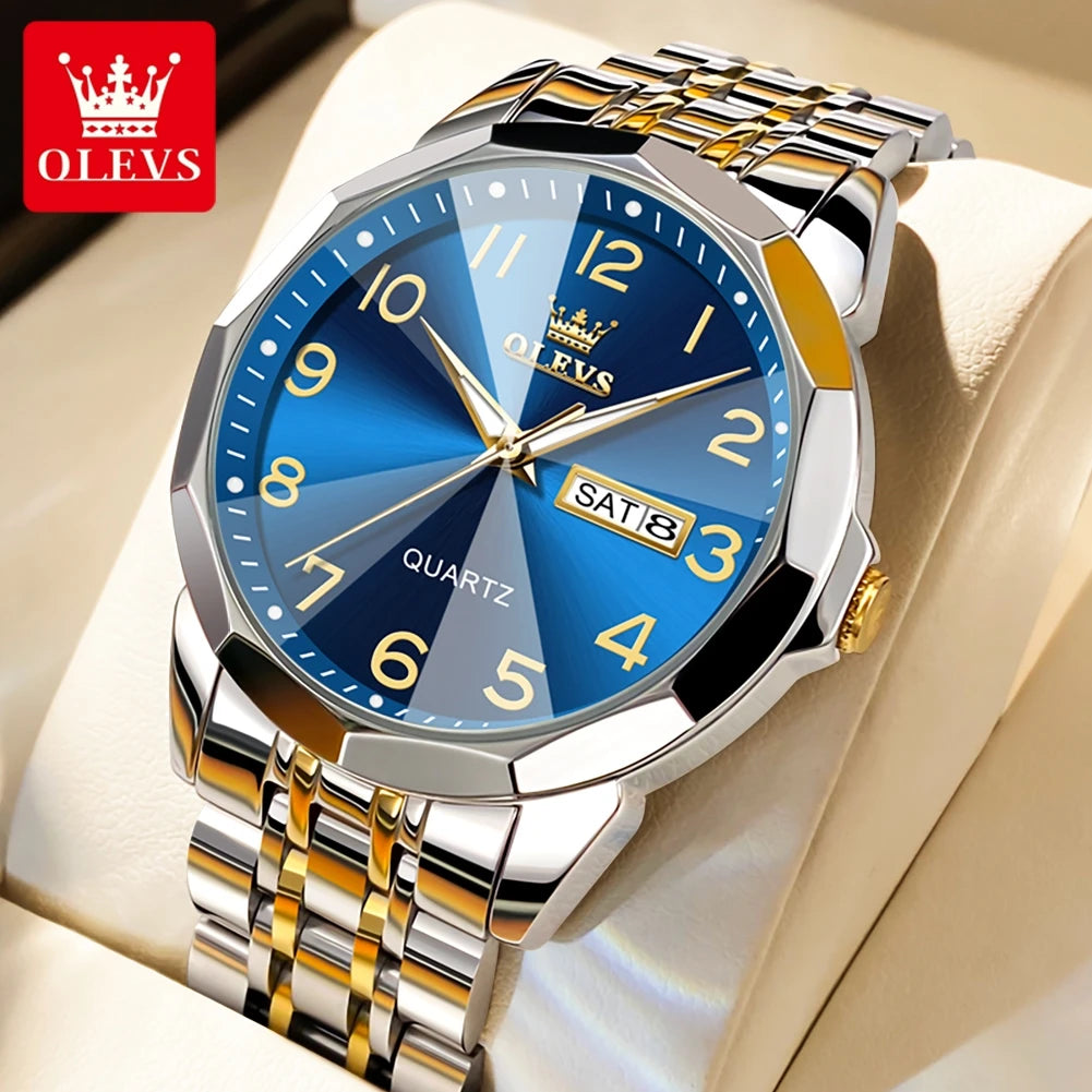 OLEVS Herrenuhren Rhombus Mirror Original Quarzuhr für Mann Wasserdicht Leuchtende Edelstahl-Armbanduhr Männlich Datum Woche