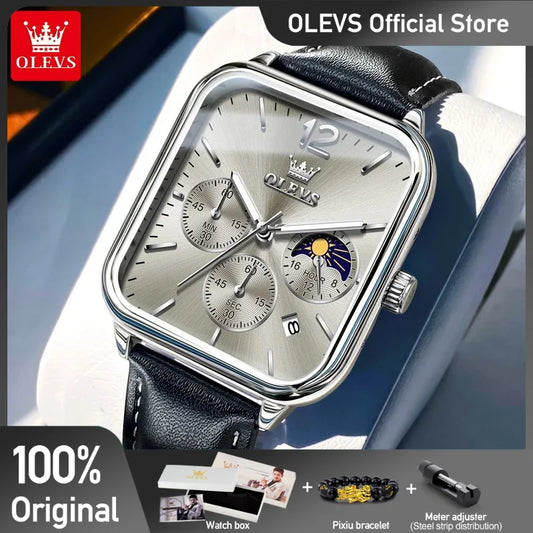 Olevs 9914 Herren uhren Original Mode Quarz Armbanduhr Mesh Gürtel wasserdicht leuchtende Mondphase Chronograph Datum reloj