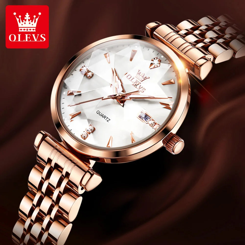 Olevs Damen uhr Mode Luxus Quarzuhren wasserdichte Edelstahl Zirkon Skala Uhr für Frauen Chronograph Datum