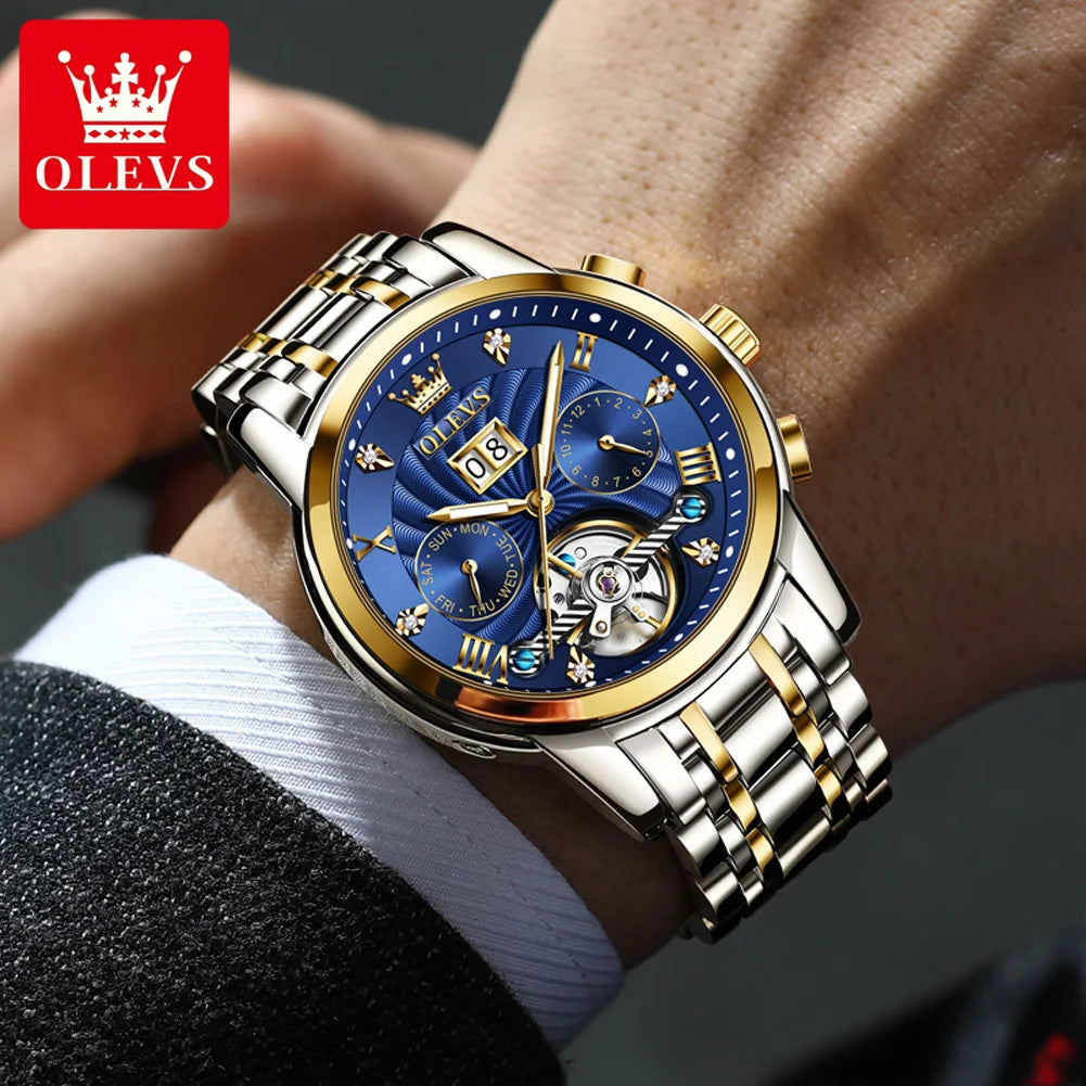 Olevs 9910 automatische mechanische Uhr für Männer Luxus Skelett Herren Armbanduhren Edelstahl wasserdichte Original Herren uhr