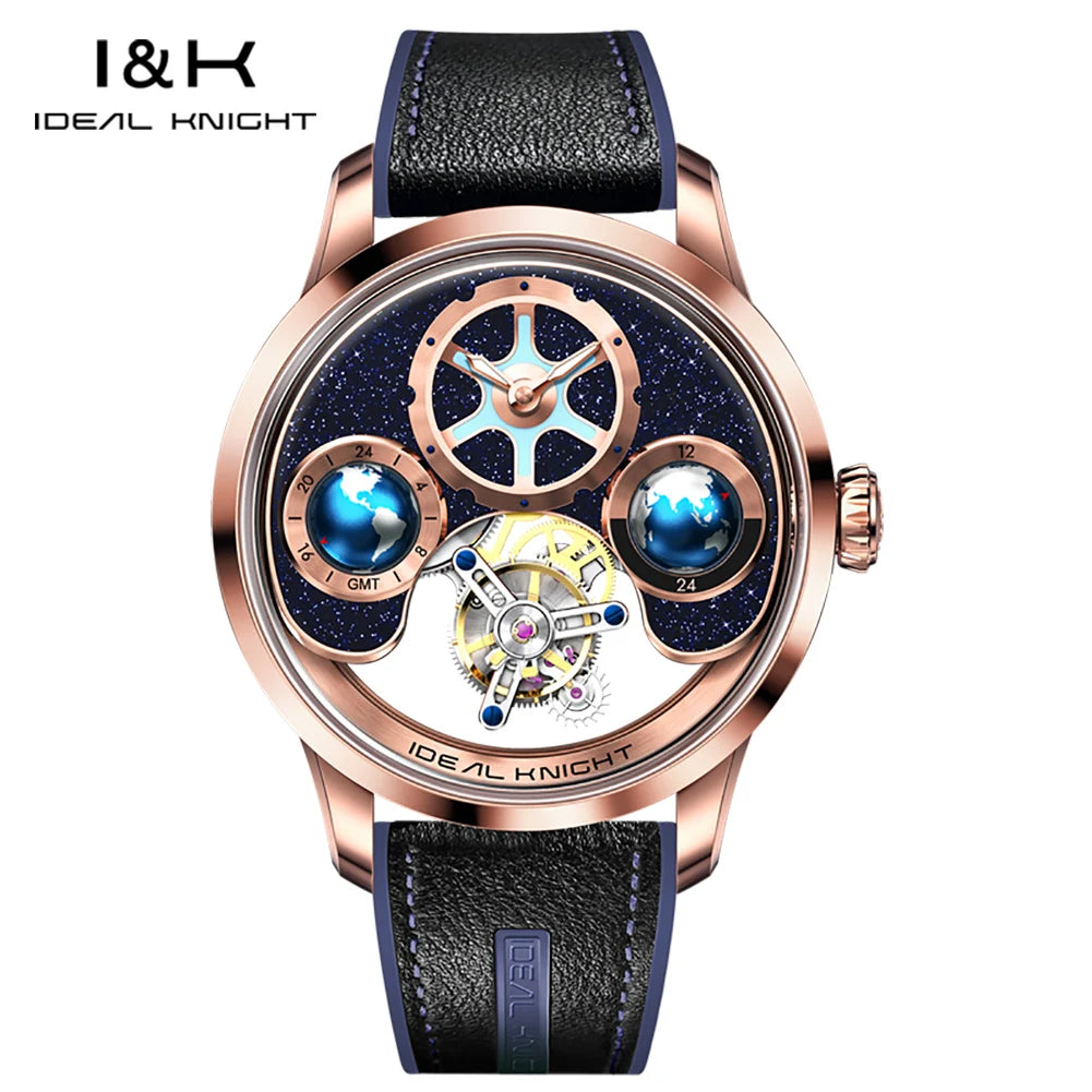 Ideale Ritter 6808 Tourbillon Uhren für Männer Blue Earth Serie High-End-Luxusmarke Skelett automatische mechanische Armbanduhren