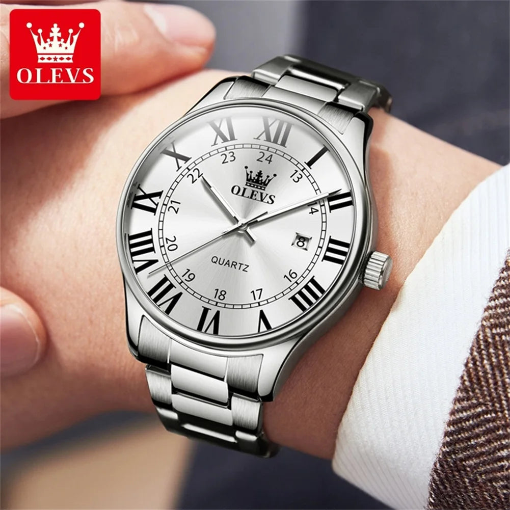 Olevs Herren uhren römische Skala einfache Mode Uhr für Mann wasserdichte Edelstahl leuchtende Datum Original Quarz Armbanduhr