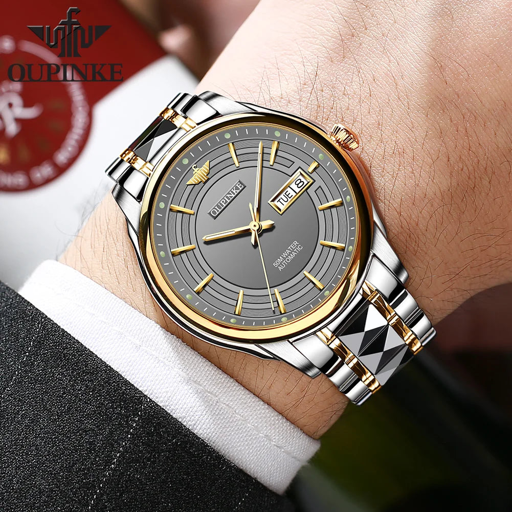 OUPINKE 3170 Automatische Datum Männer Original Mechanische Uhr Luxus Wasserdichte Wolfram Stahl Strap Business Männer Uhr Reloj Hombre