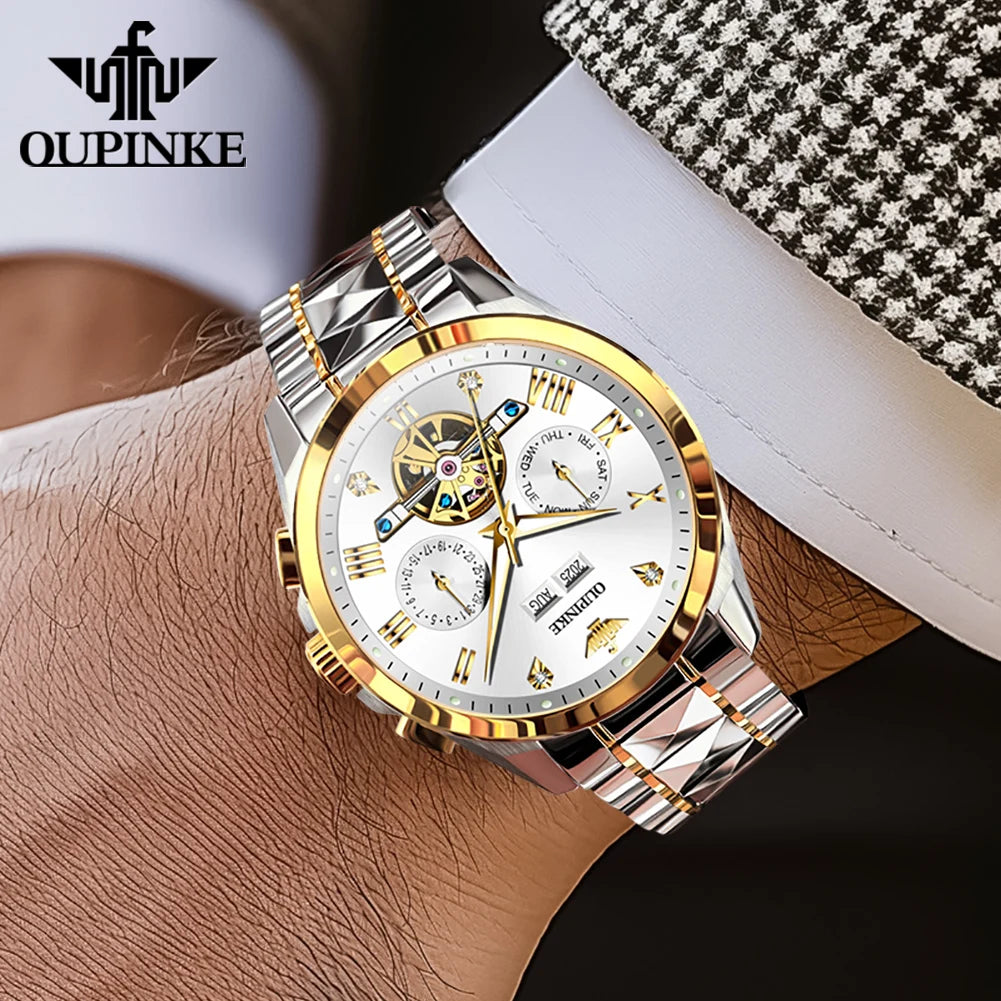 OUPINKE 3240 Herrenuhr Luxusmarke Automatische Mechanische Armbanduhr 50 Mt Wasserdichte Uhr Großes Zifferblatt Tourbillon Uhren Für Männer