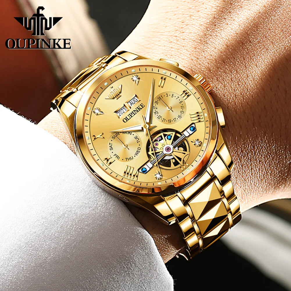 Oupinke hochwertige Luxus uhr für Herren Original Edelstahl automatische mechanische Herren uhren Mode elegante Herren uhr