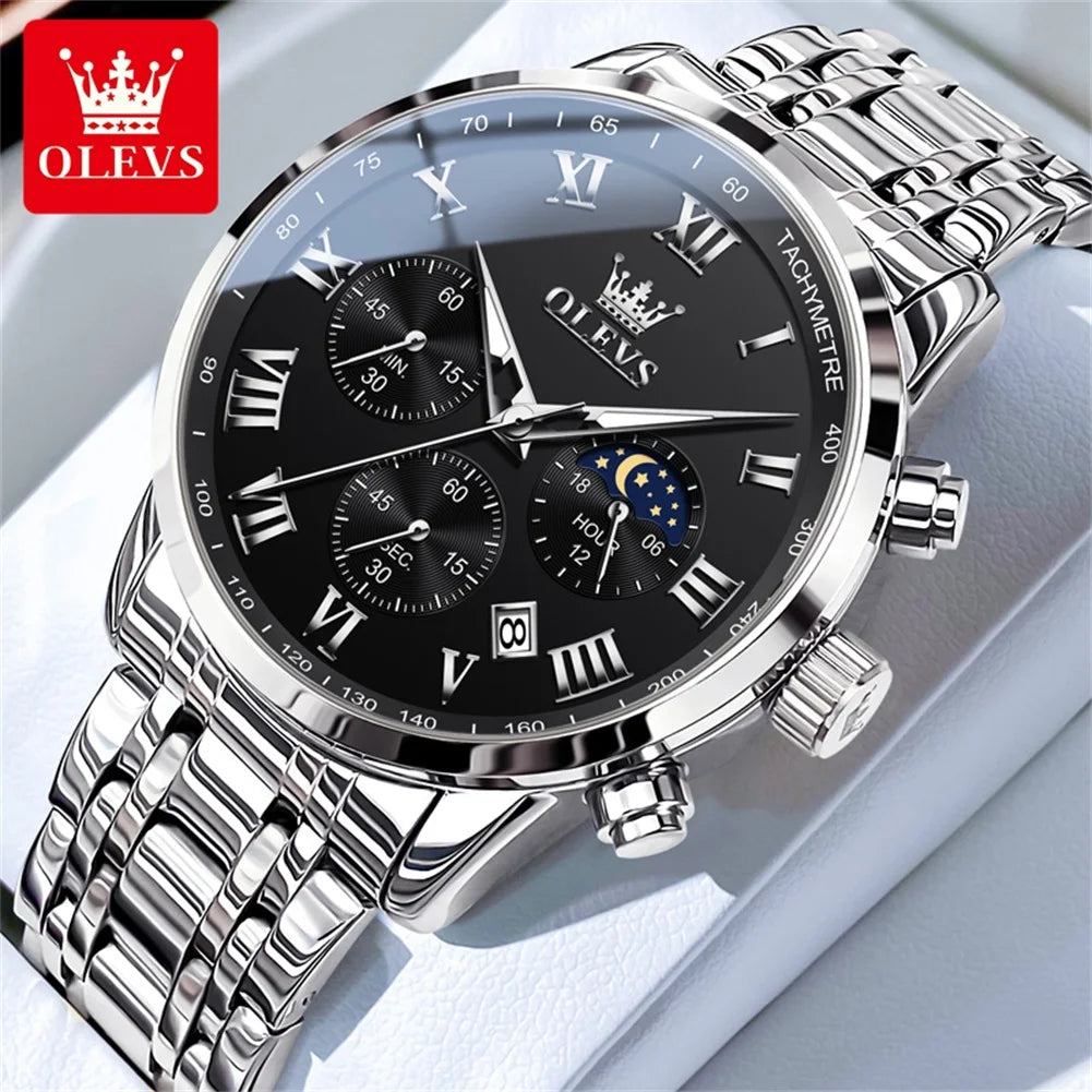 OLEVS 5529 Montre-Armband classique à Quartz für Herren, Chronographe Multifunktion, Phase de Lune Original, 24-Qualität